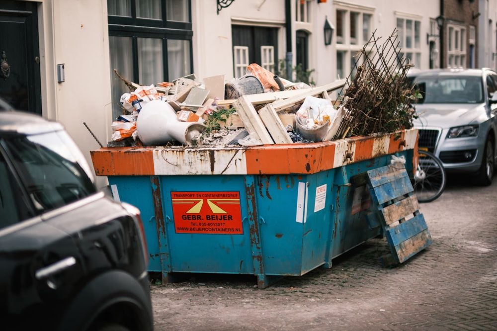 Container loaded with junk and debris for hauling